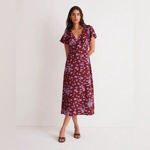 Madewell V-Neck Flutter-Sleeve Midi Dress in Cabernet SIZE 0